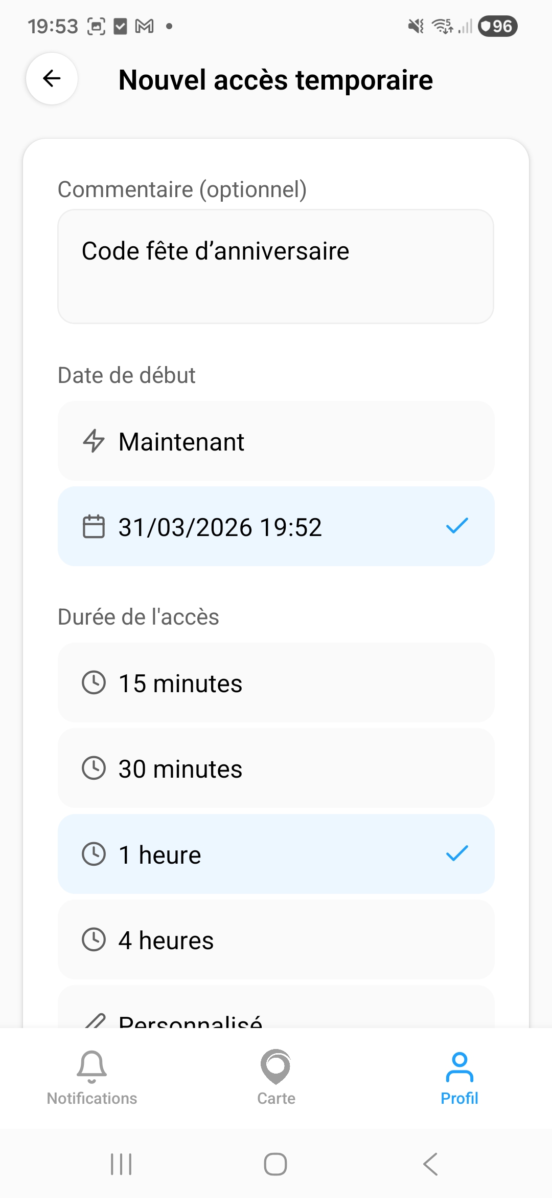 New temporary access