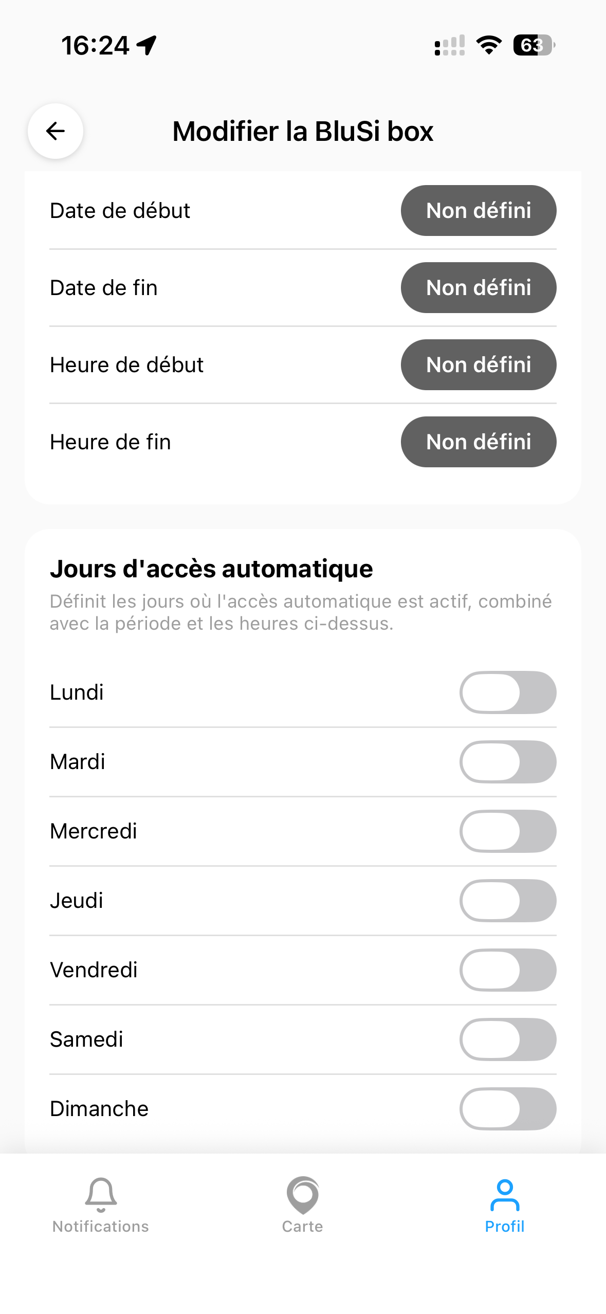 Jours d'accès