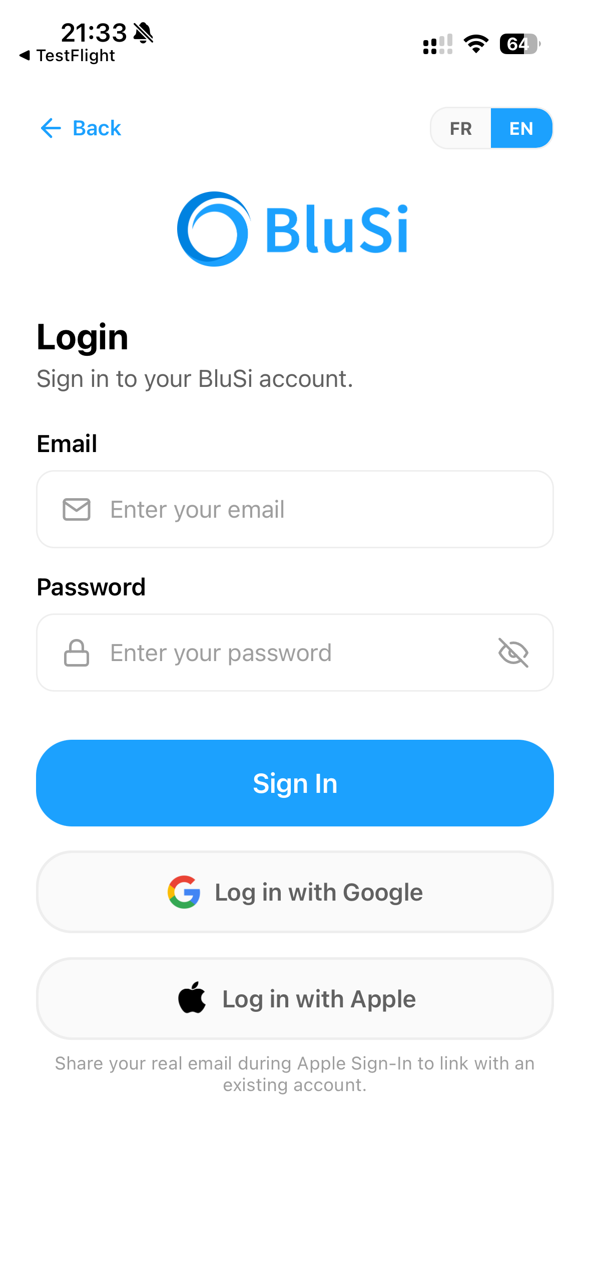 Login screen