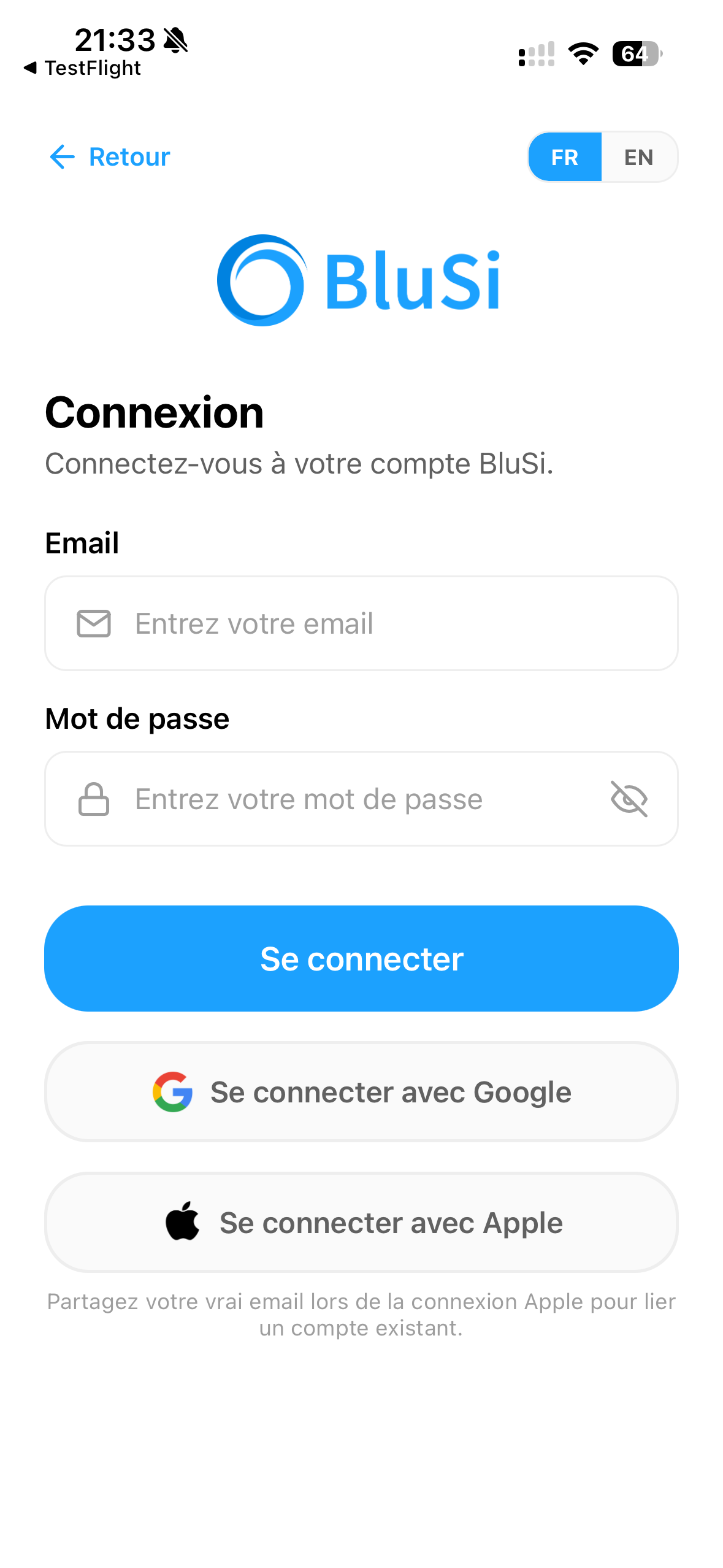 Écran de connexion