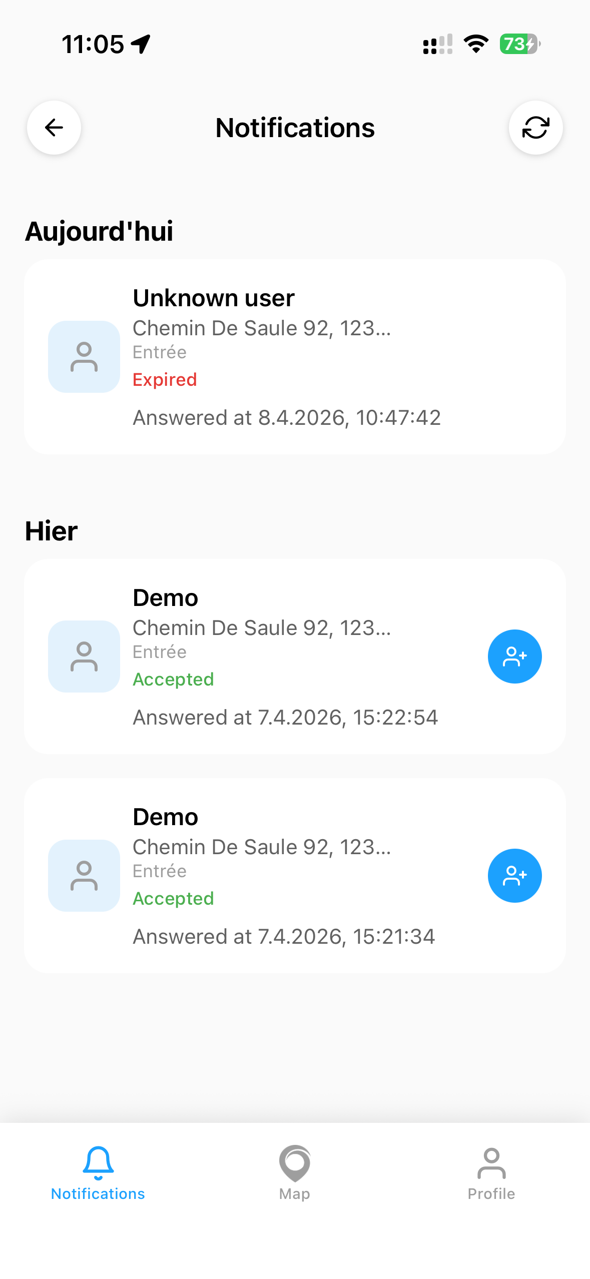 Notifications tab